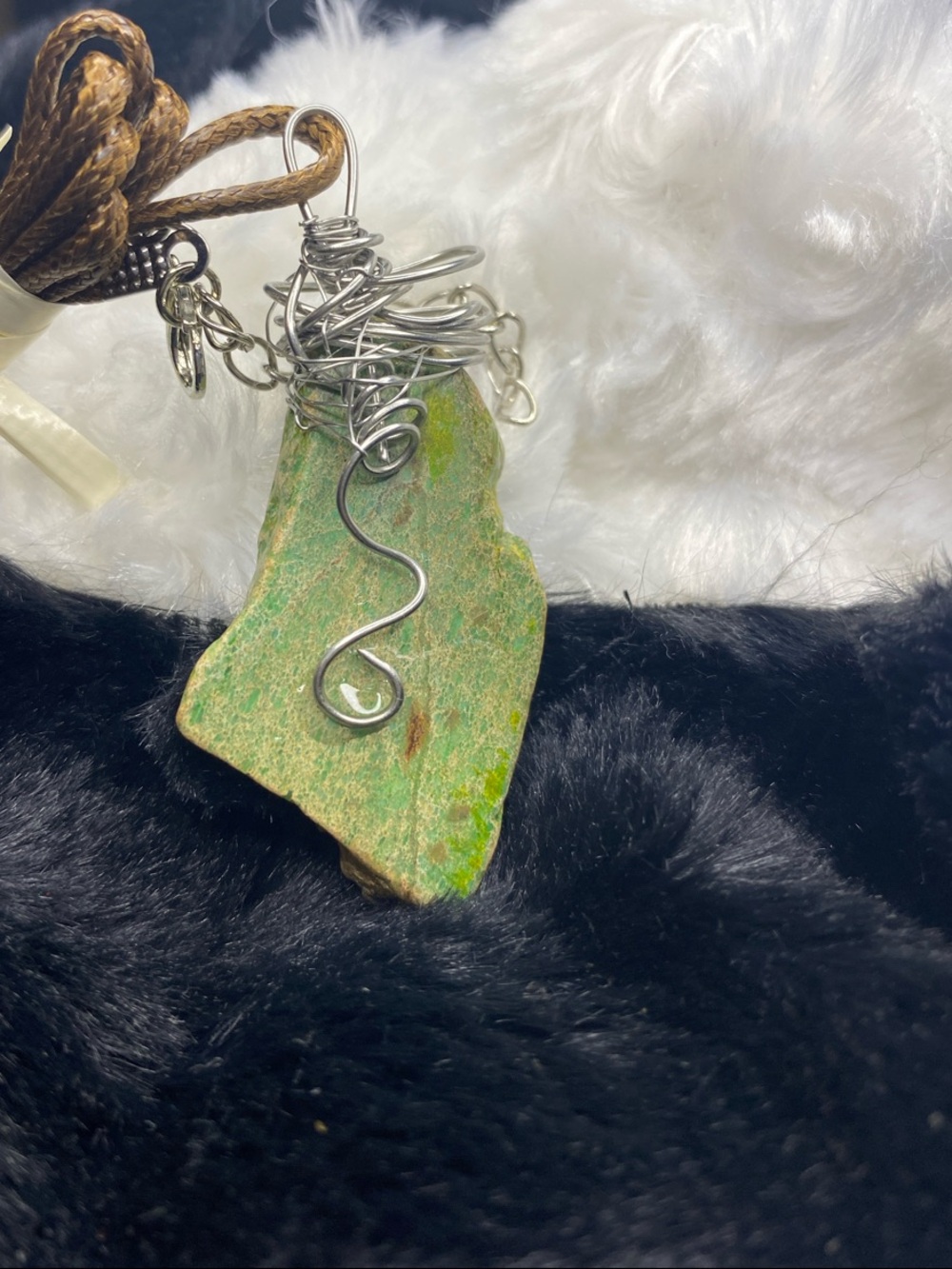 Handmade Green Stone Wire-Wrapped Pendant Necklace